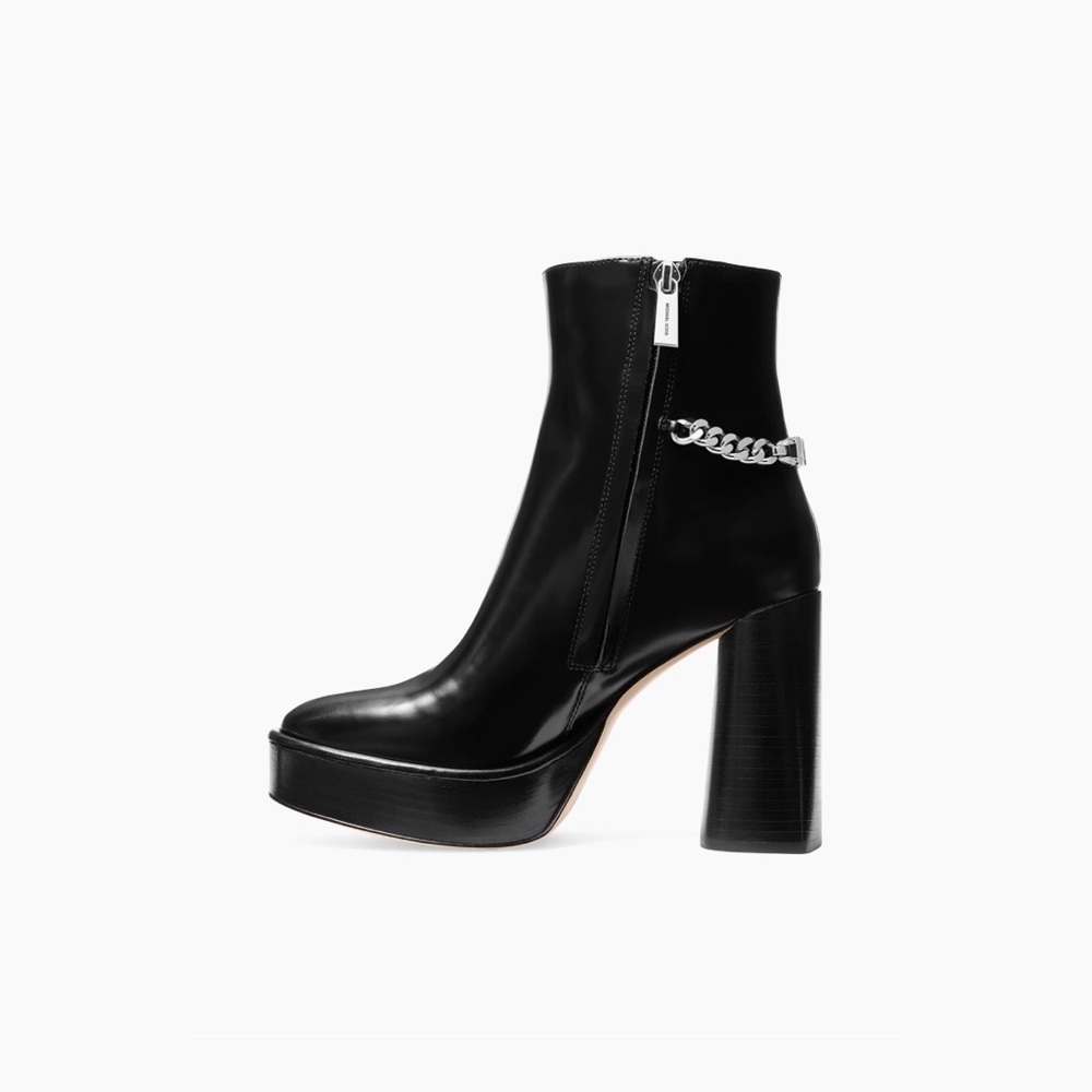 Michael Kors Carlisle Black platform Boots with Chain Accent - Picture 3 of 4
